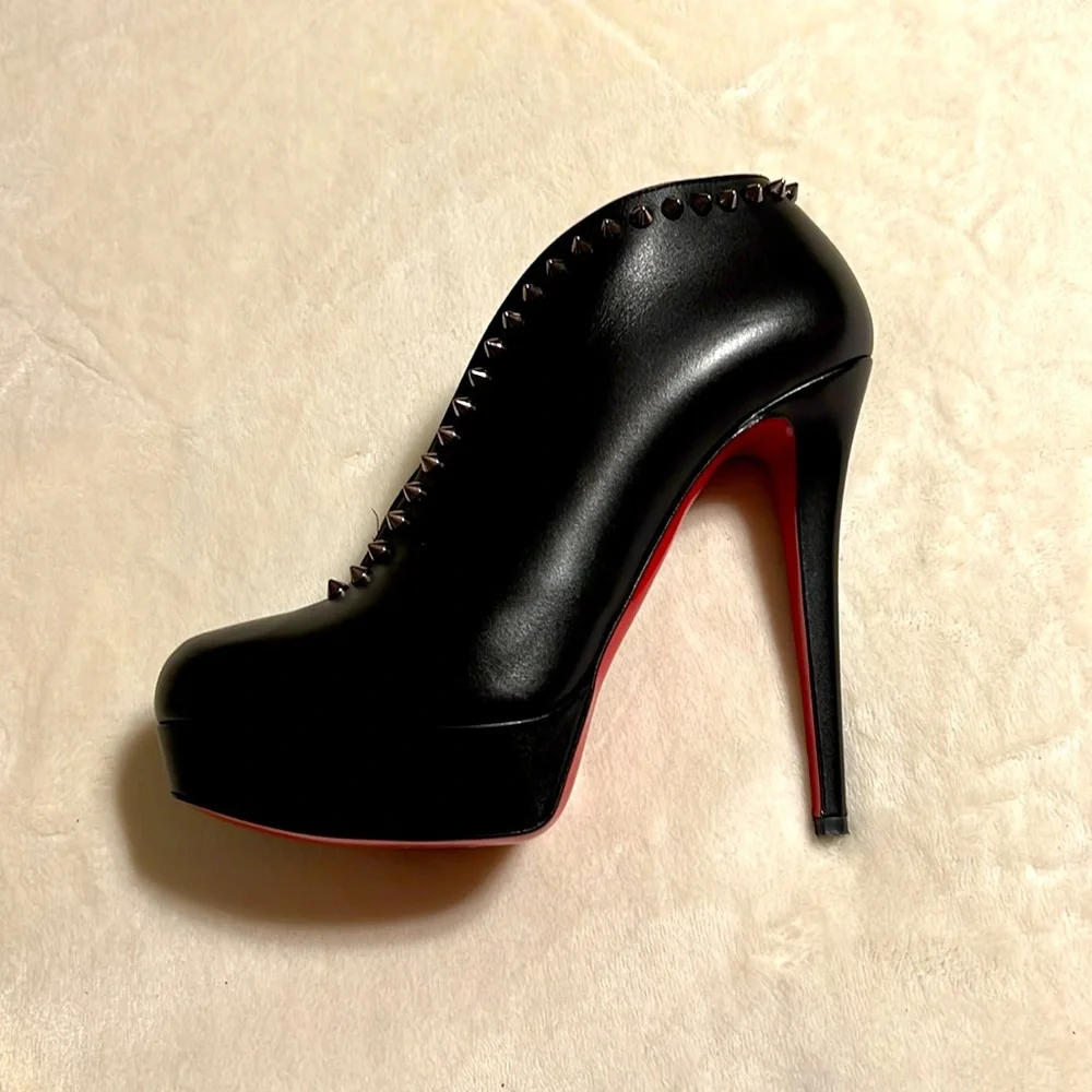 Christian Louboutin Miss Fast Plato Platform Black Spikes Ankle Booties 39/8